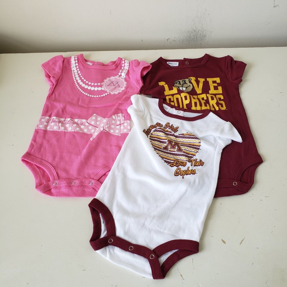 Minnesota Golden Gophers One Piece Creeper Baby Infant 3-9 Months Set Girls NCAA